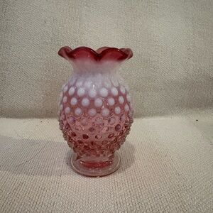 Fenton Rose and Ivory Hobnail Vase
